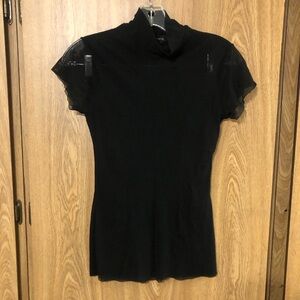 Arden B Black Sheer Sleeve Mock Neck Blouse